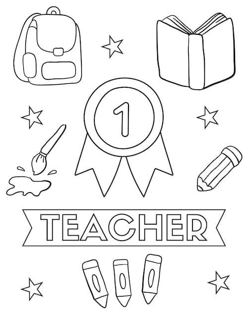 #1 teacher award ribbon appreciation coloring page
