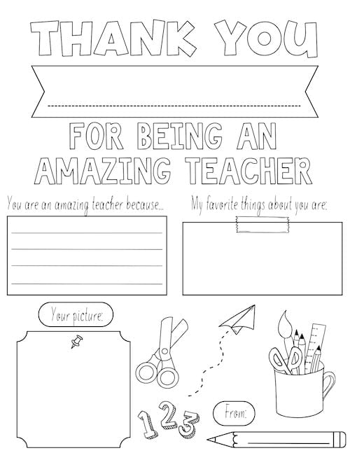 thank you for being an amazing teacher appreciation coloring page