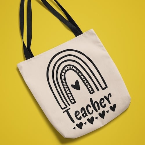 teacher rainbow tote bag