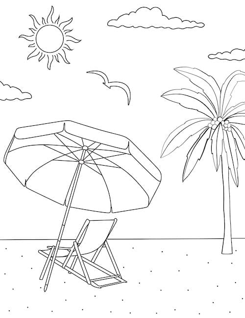 beach umbrella and chair on the sand