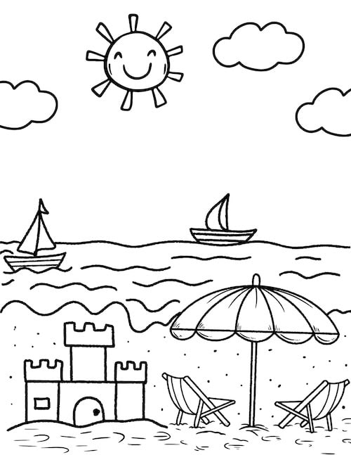 beach scene coloring page