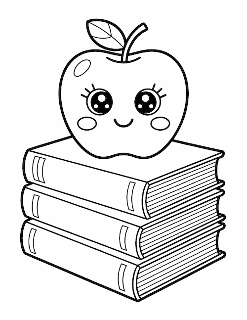 smiling apple sitting on a stack of books