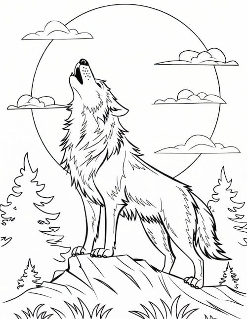 Lone Wolf Howling at the Moon