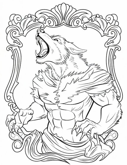 Ornate Framed Werewolf Coloring Page
