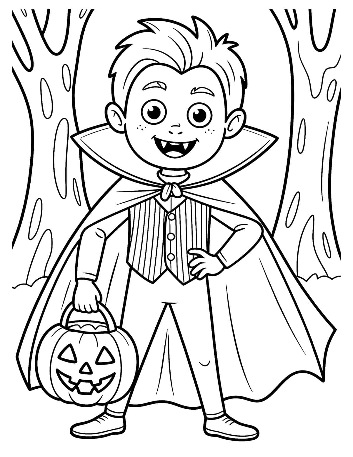 Vampire trick-or-treat coloring sheet