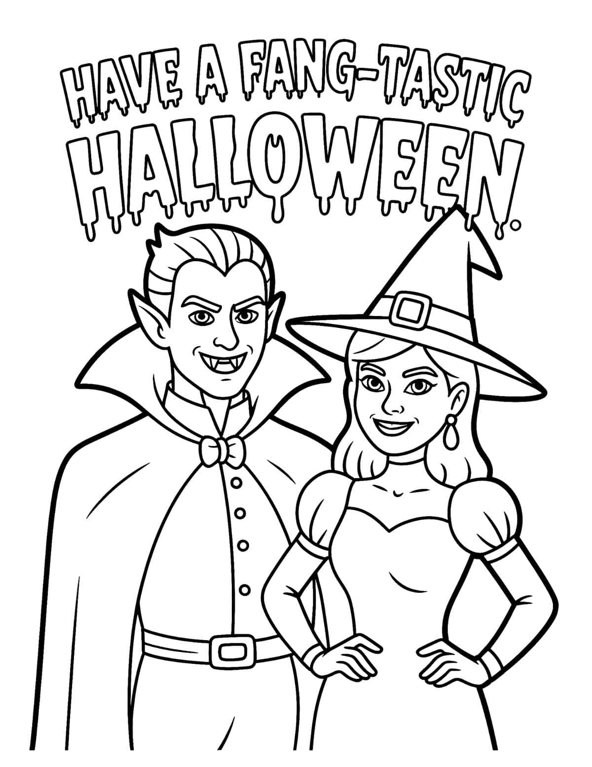 Vampire and witch Halloween coloring page