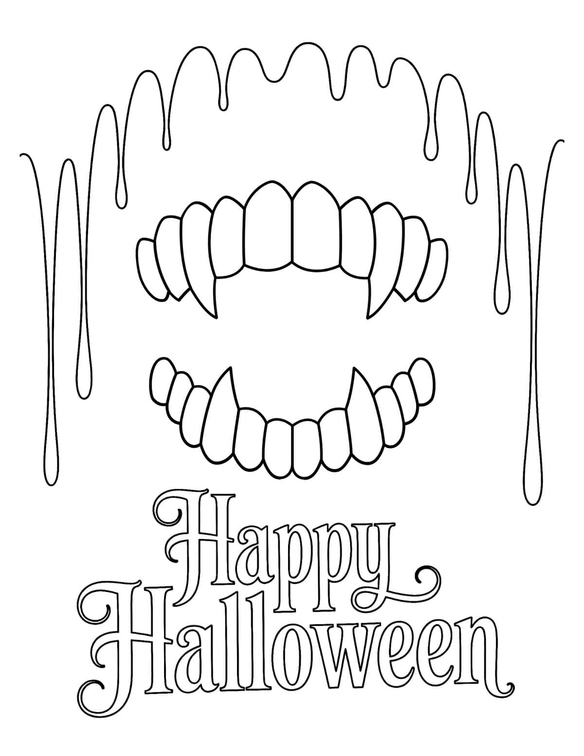 vampire teeth coloring sheet with dripping slime border.