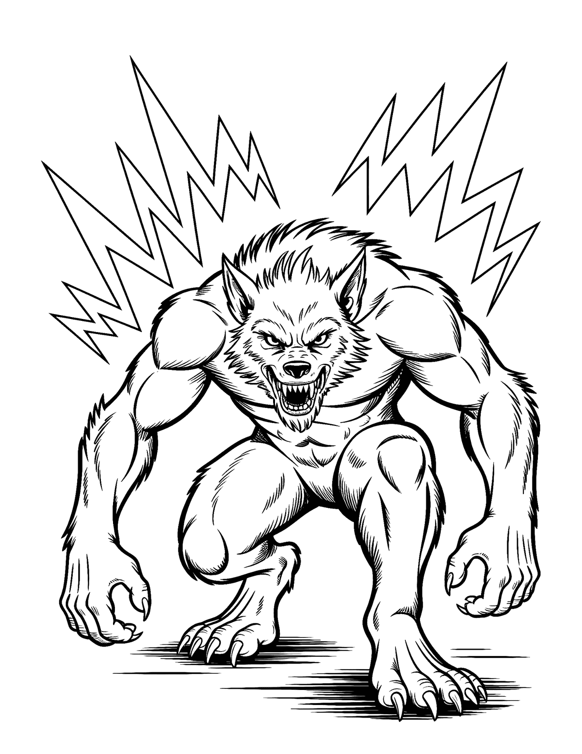 werewolf crouching with speed movements in background