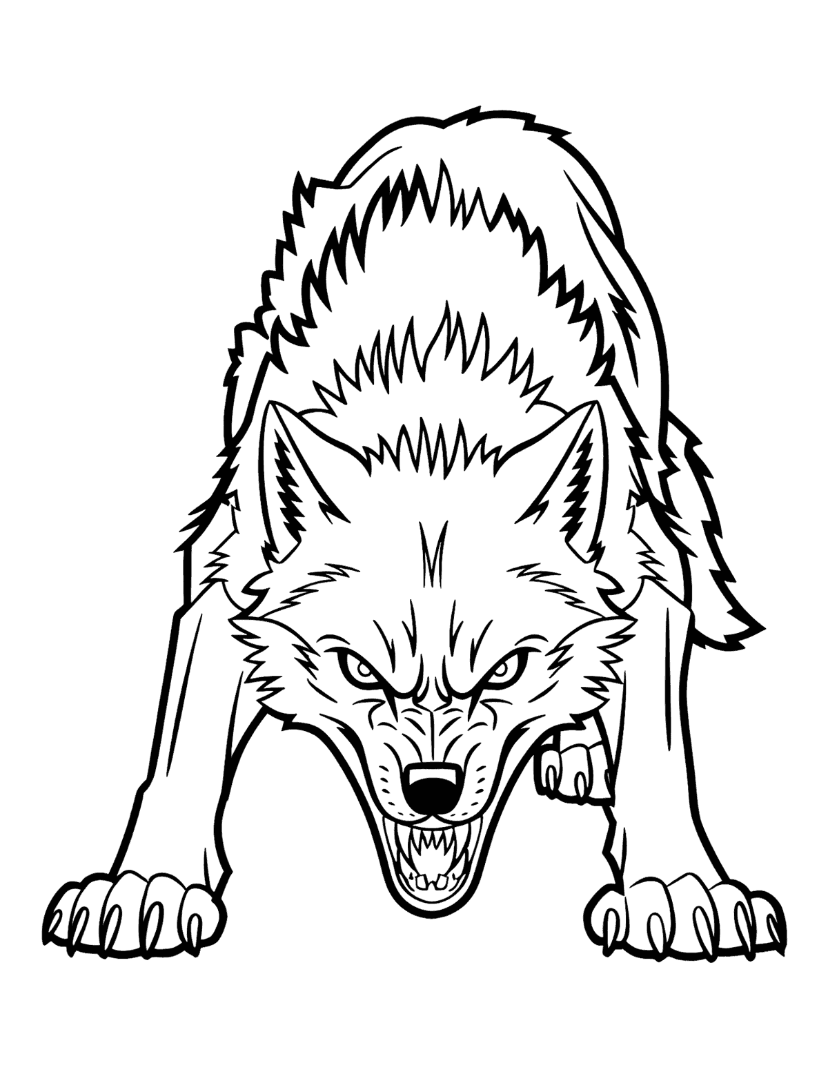Snarling werewolf crouched on all fours with sharp claws