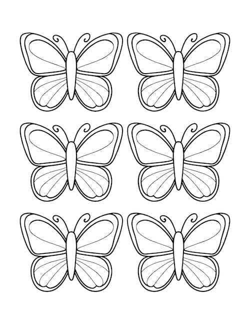 six identical butterfly outlines, evenly spaced.