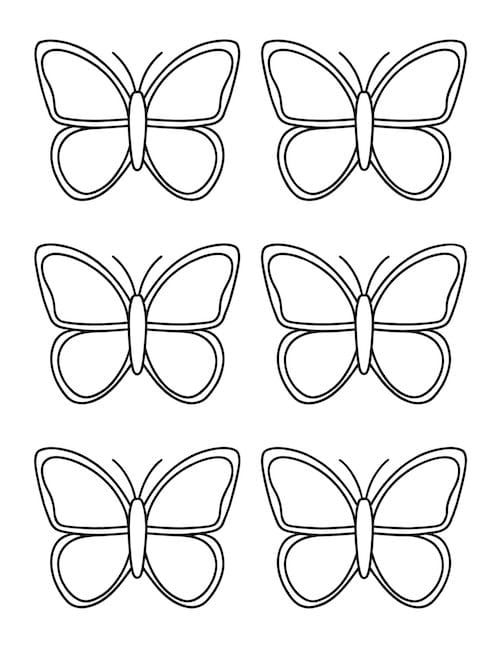 coloring page of simple butterfly outlines, perfect for coloring or cut-out crafts.