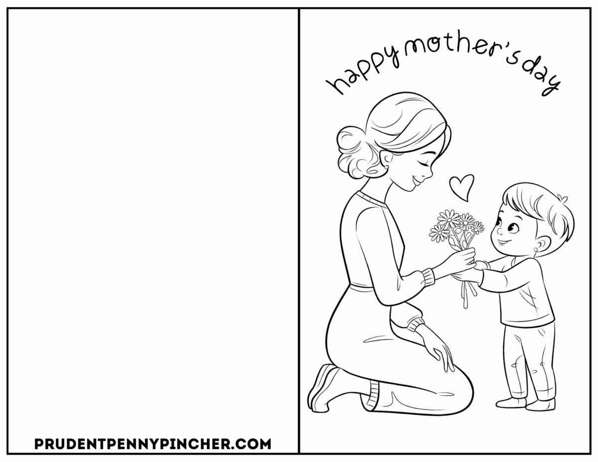Free printable card with child giving flowers for Mother's Day