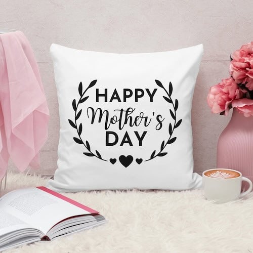 Mother’s Day throw pillow with wreath SVG design
