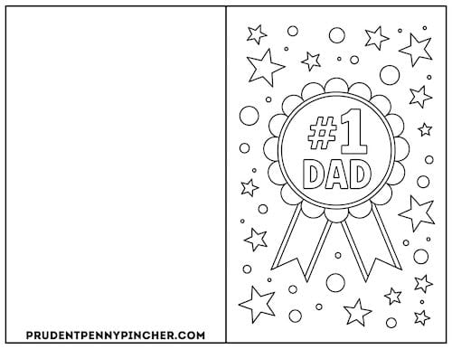 card featuring a "#1 Dad" ribbon surrounded by stars and circles.