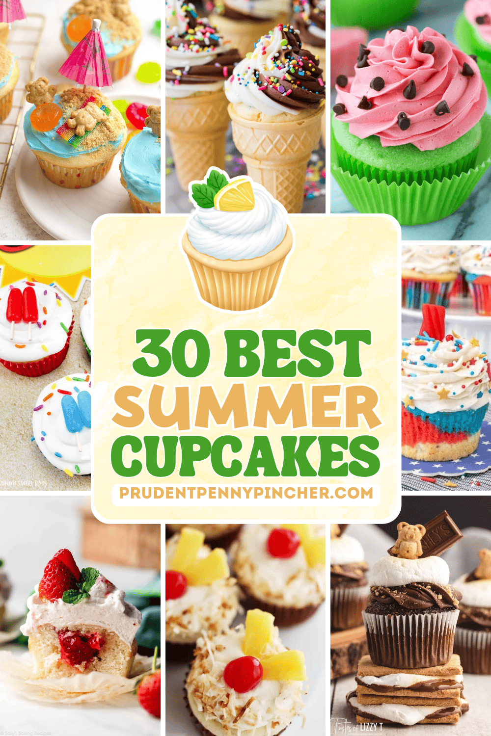 collage of summer cupcake recipes.