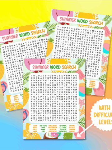 Summer Word Searches with easy, medium and hard difficulty levels