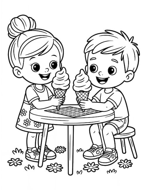 Boy and girl sharing ice cream cones