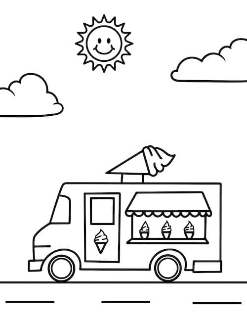 Simple ice cream truck on the road