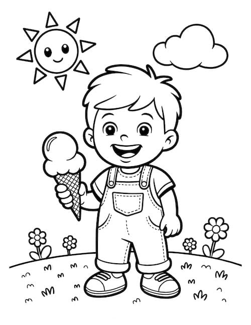 Boy eating ice cream outdoors