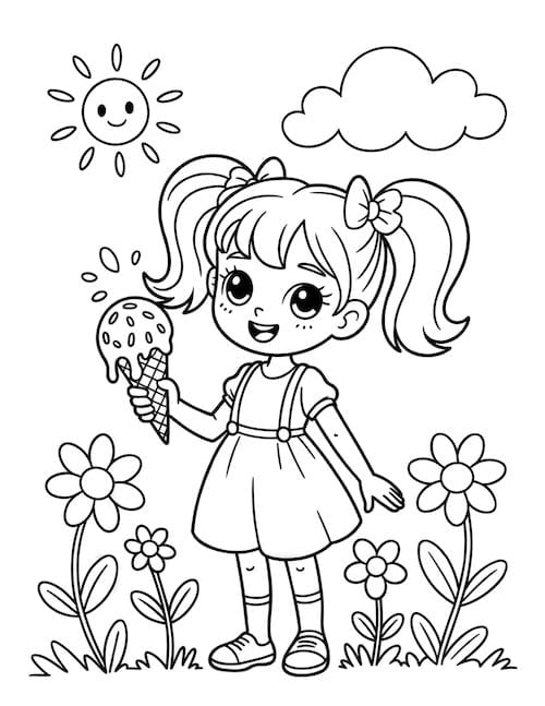 Girl with melting ice cream cone