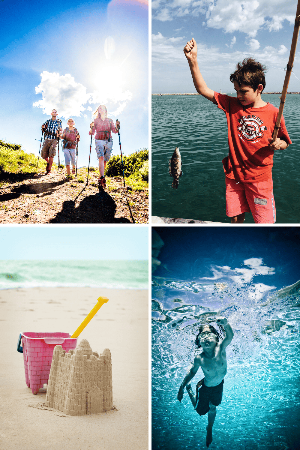 Hiking, fishing, beach sandcastle, and underwater swimming – fun summer outdoor activities for kids