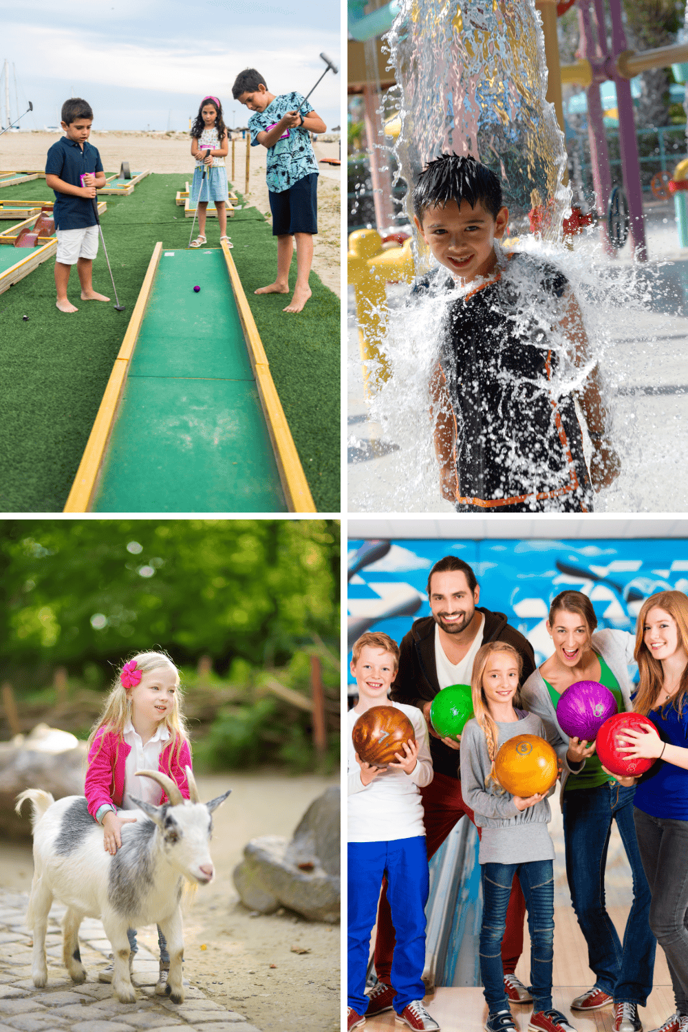 Summer outings for kids – mini golf, water park splash, petting zoo, and bowling with family
