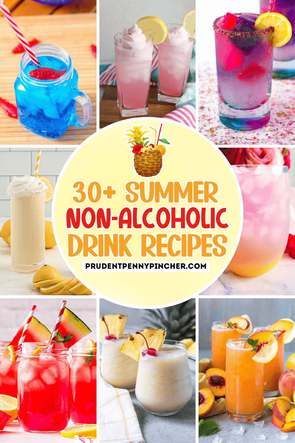 Collage of refreshing summer non-alcoholic drink recipes