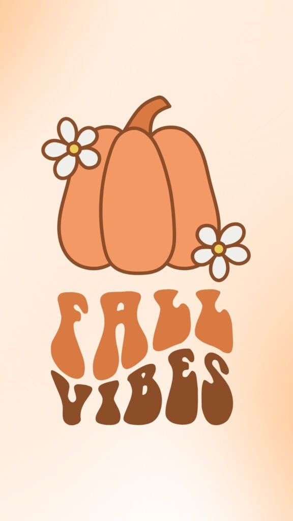 Retro fall vibes wallpaper with pumpkin and daisy flowers
