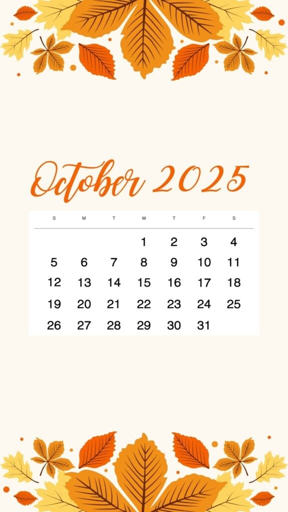 October 2025 calendar image with leaves