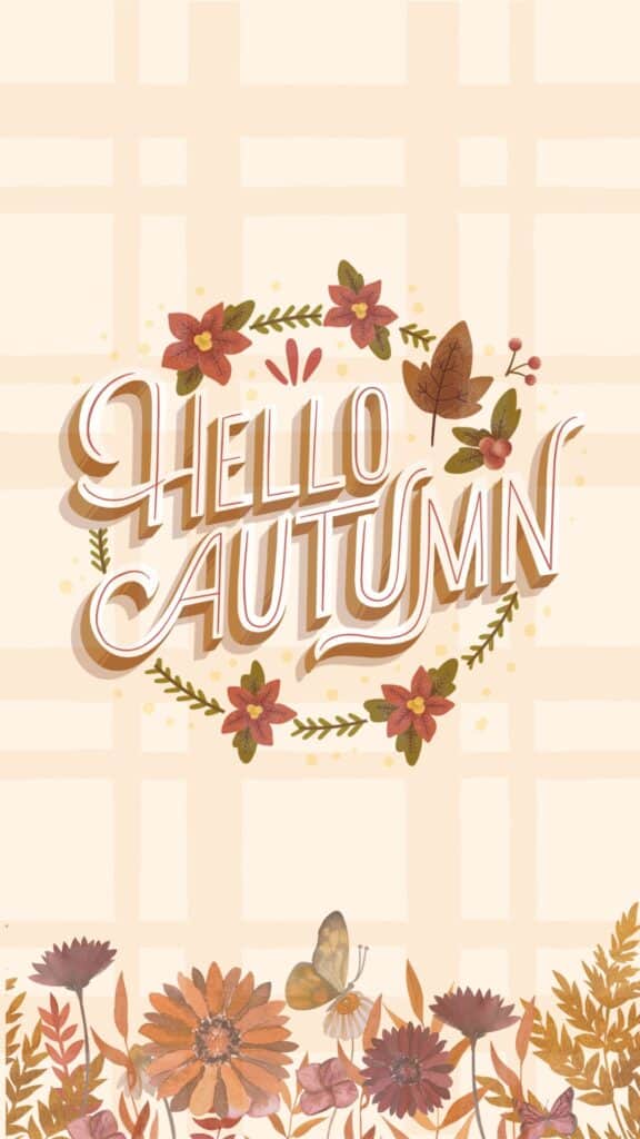 Hello Autumn wallpaper with floral watercolor border