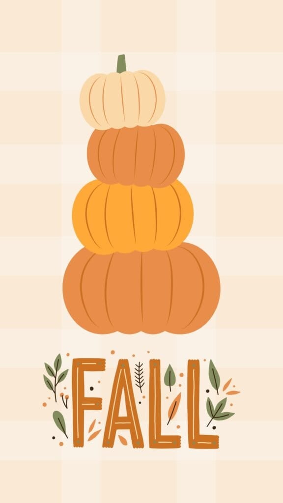 Stacked pumpkin fall wallpaper with neutral checkered background