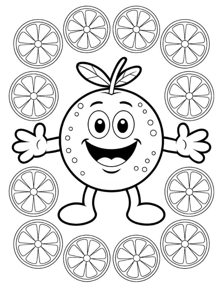 fun orange character with orange slices