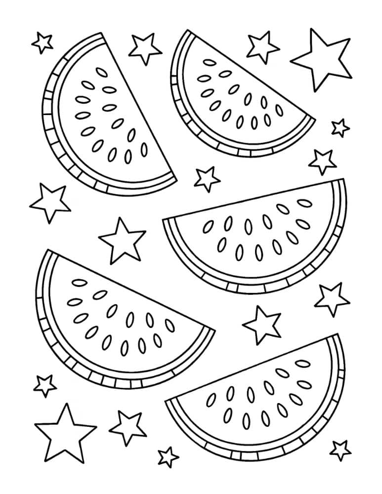 watermelon slice fruit coloring page with stars