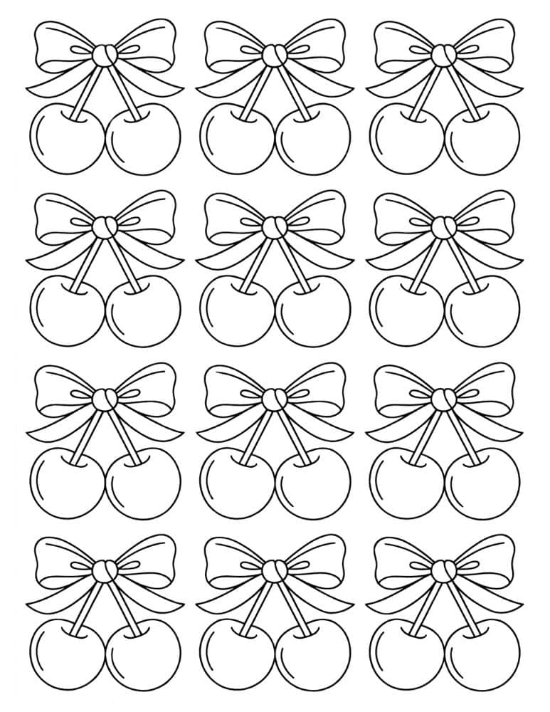 cherry coloring page with bow tie pairs
