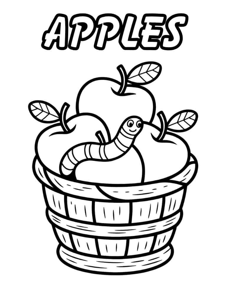 Basket of apples with worm