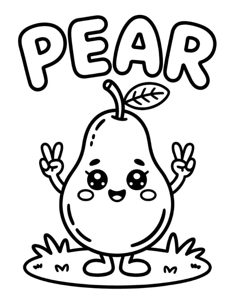 Kawaii pear with peace sign