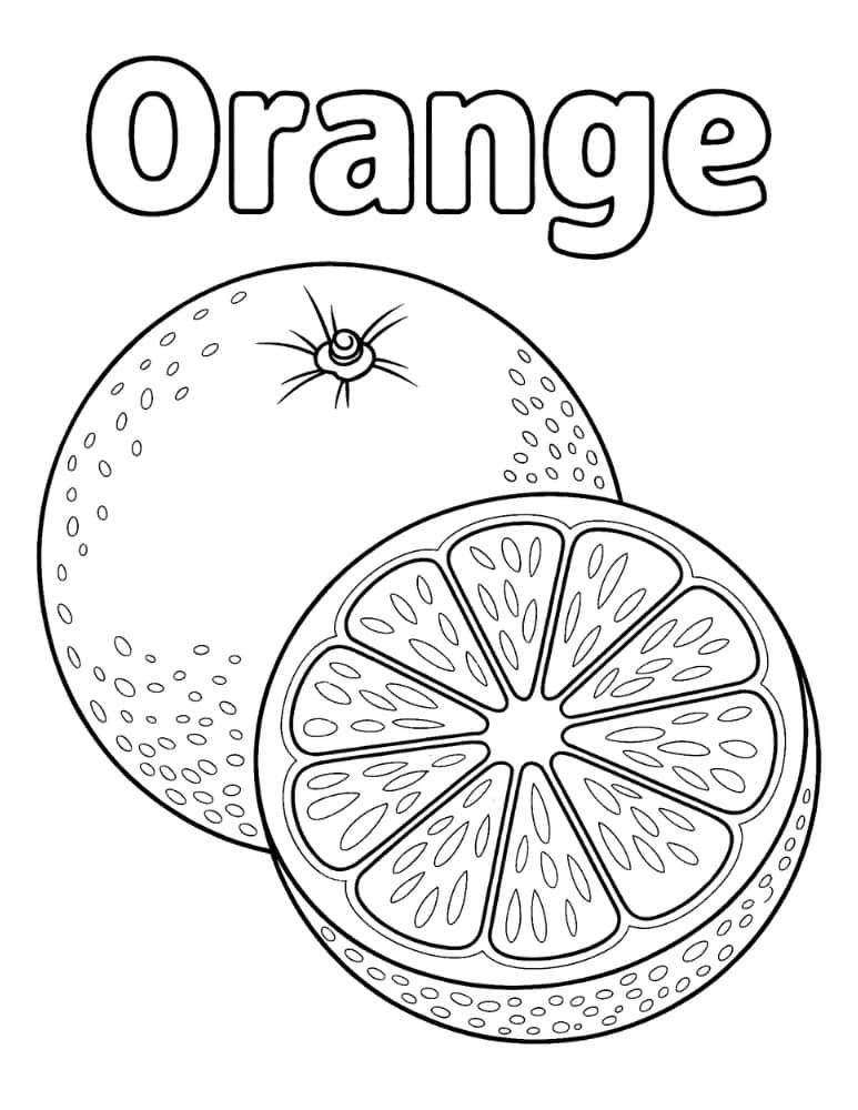 orange coloring page with slice