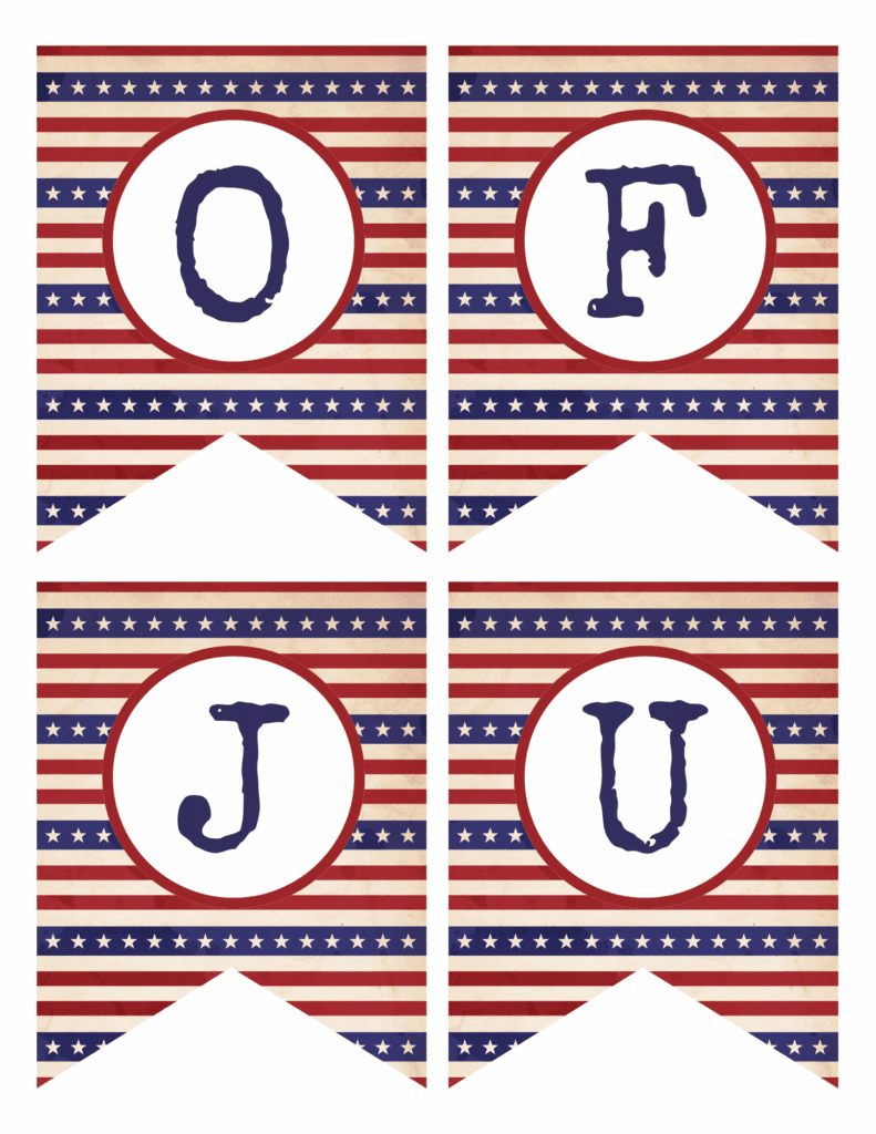 Printable vintage banner spelling O, F, J, U