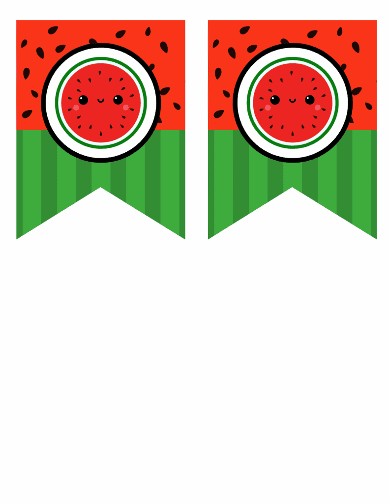  banner pieces with kawaii smiling watermelon slices