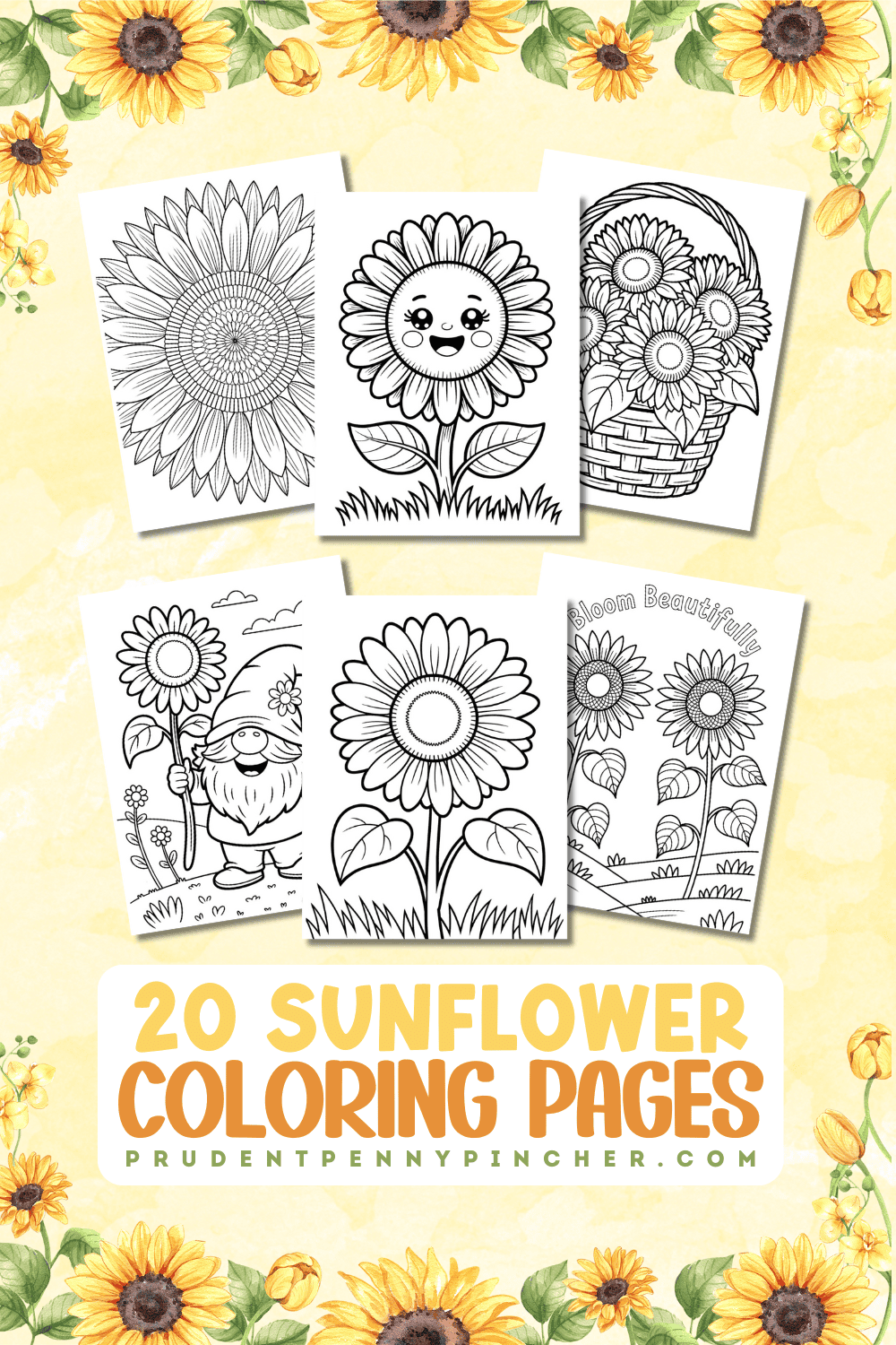 collection of free printable sunflower coloring pages featuring cute and realistic designs, sunflower mandalas, simple and detailed options in vases and baskets for kids, toddlers, preschoolers, teens, and adults—perfect for summer and early fall crafts.