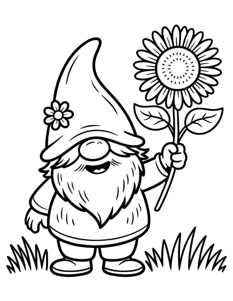 Garden gnome holding sunflower