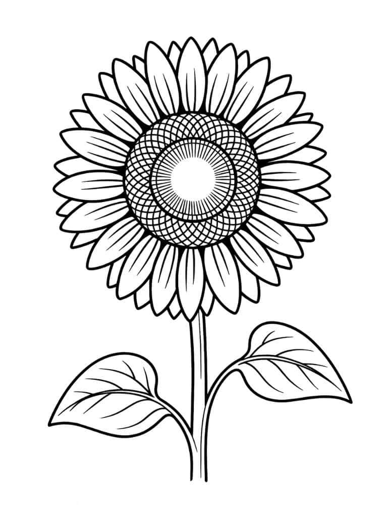 Simple sunflower coloring sheet with bold lines
