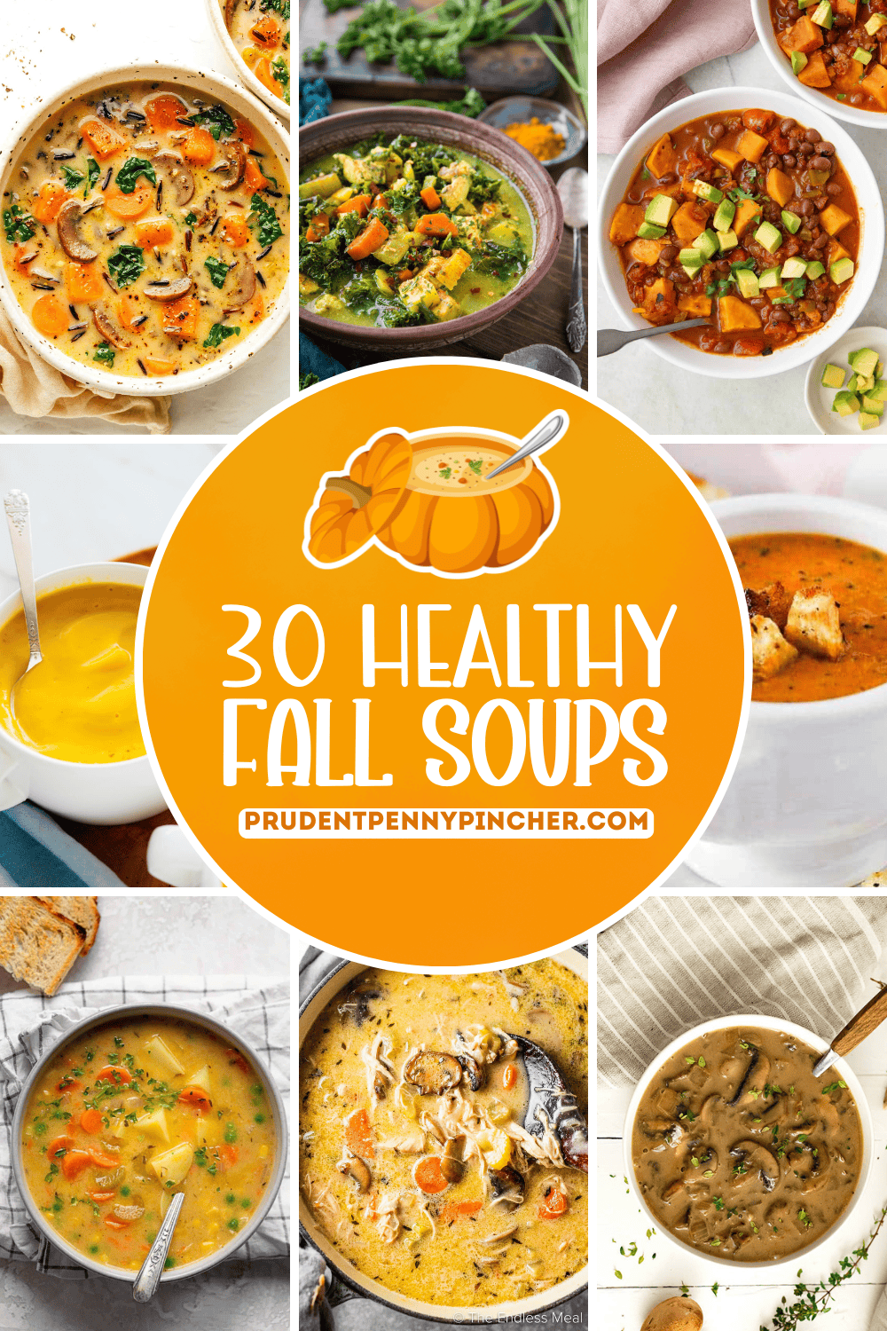 Collage of healthy fall soups.