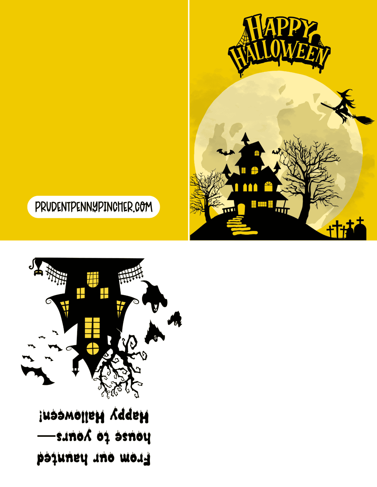 haunted house under a full moon with bats and a witch.