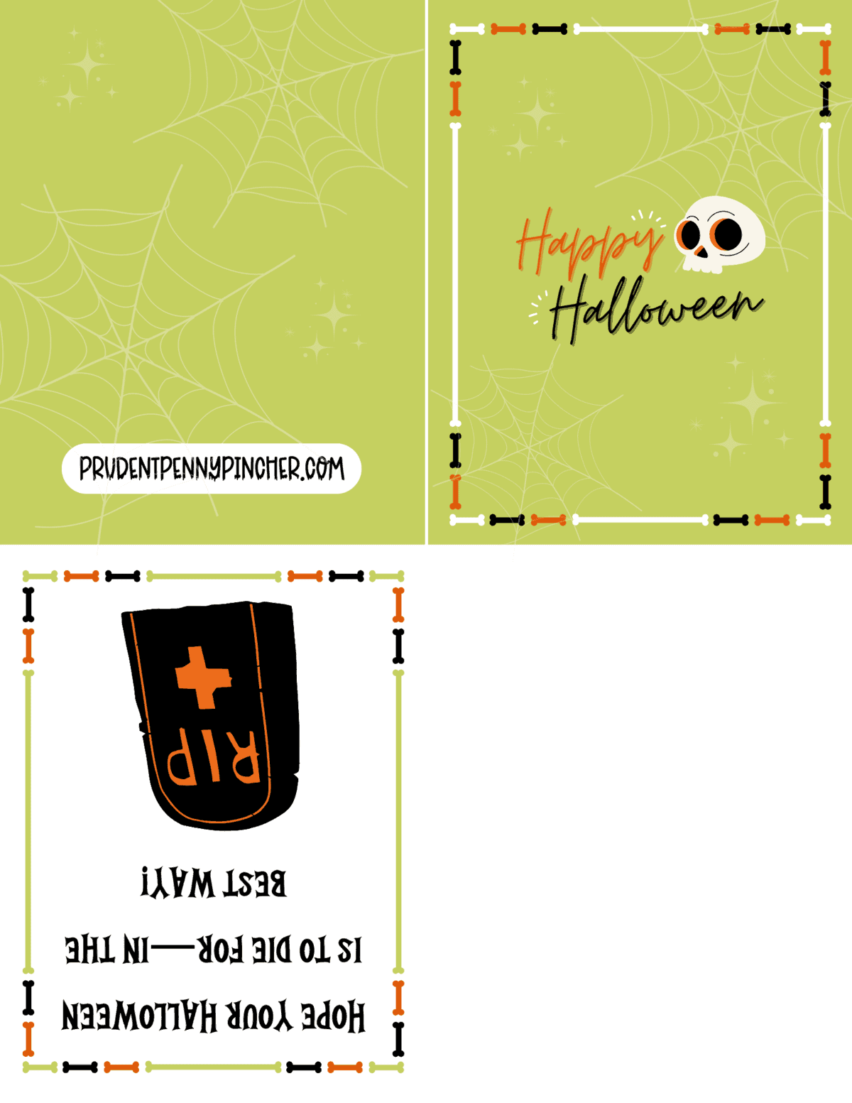 green skull spiderweb Halloween card