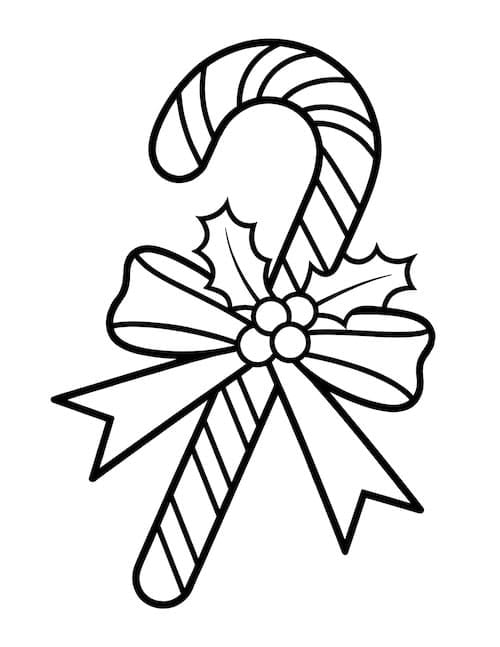 Holiday candy cane with big ribbon and holly