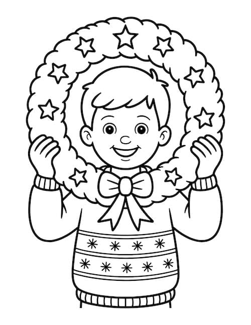 Boy holding starry wreath