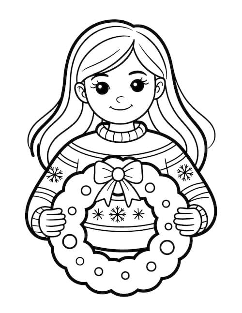 Girl holding ribboned wreath