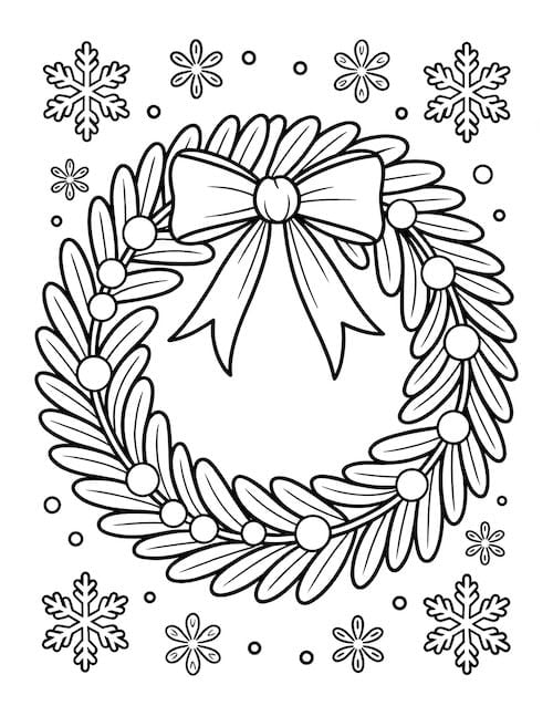 Leafy wreath with berries and snowflakes