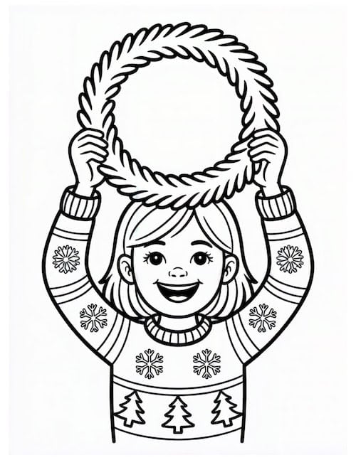 Smiling girl lifting wreath